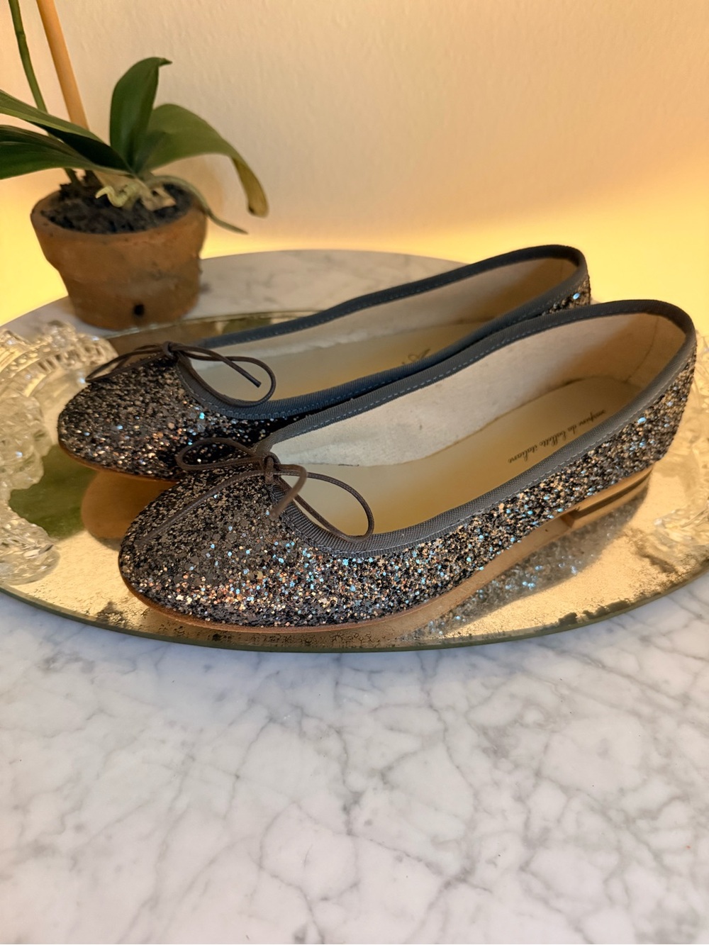 Anniel Gunmetal Glitter Ballet Flats